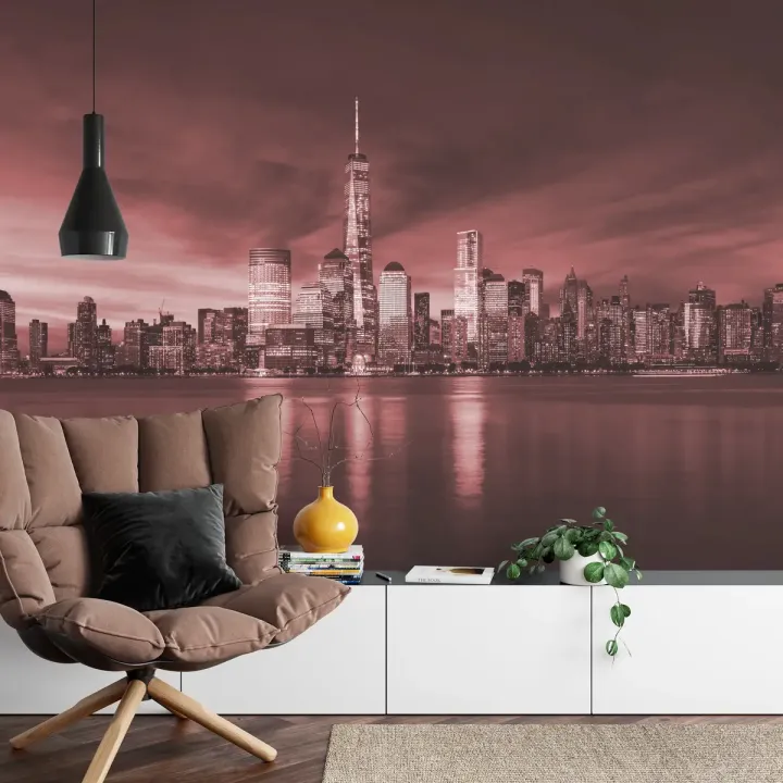 Fototapeta Wschód Słońca w Nowym Jorku – Skyline Manhattanu i Most Brookliński