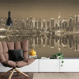 Fototapeta Refleksje Nowojorskie – Skyline Manhattanu w Sepii