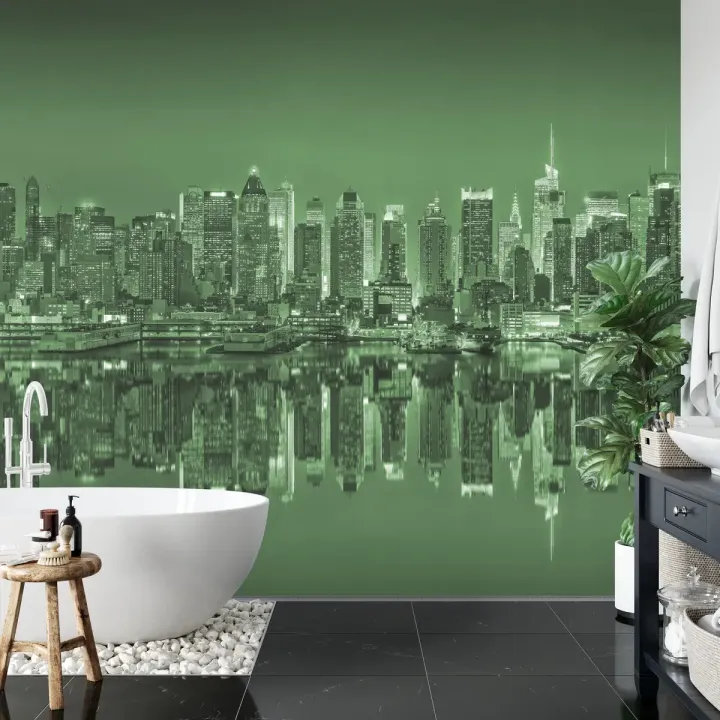 Fototapeta Odbicia w Nowym Jorku – Skyline Manhattanu w Zielonej Barwie