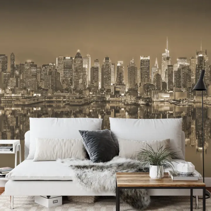 Fototapeta Refleksje Nowojorskie – Skyline Manhattanu w Sepii