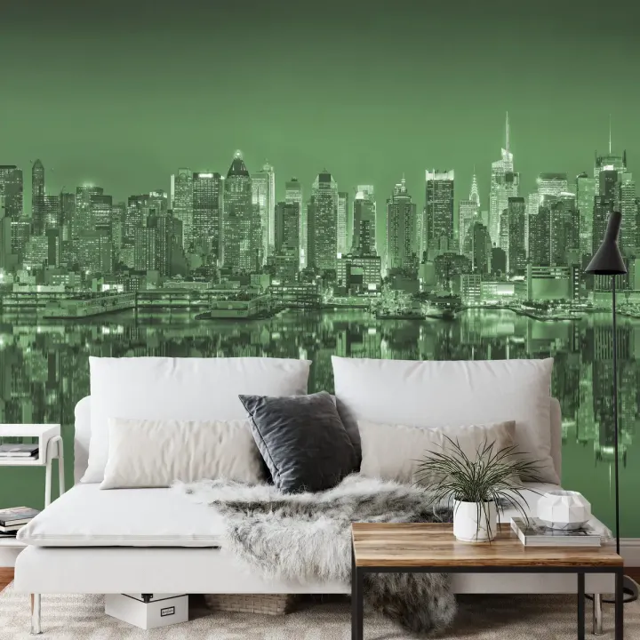 Fototapeta Odbicia w Nowym Jorku – Skyline Manhattanu w Zielonej Barwie