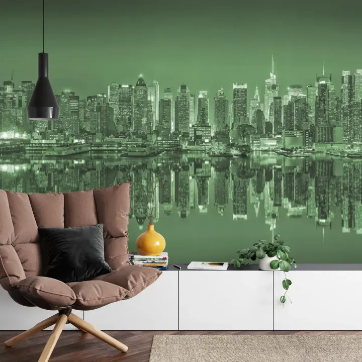 Fototapeta Odbicia w Nowym Jorku – Skyline Manhattanu w Zielonej Barwie