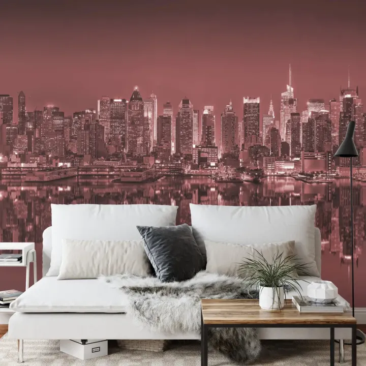 Fototapeta Odbicia Nowego Jorku – Skyline Manhattanu w Czerwieni