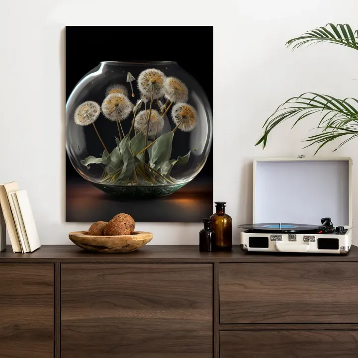 Plakat Dmuchawce w Szklanej Kuli – Lekkość Natury i Wiosny