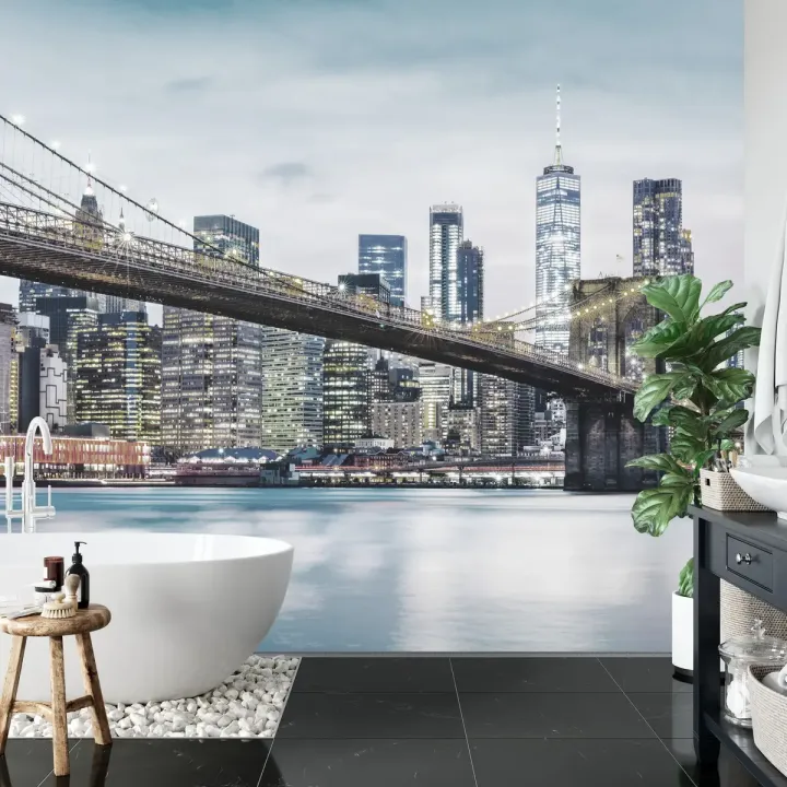 Fototapeta Fajny Filtr Brooklyn Bridge – Nocny Skyline Nowego Jorku