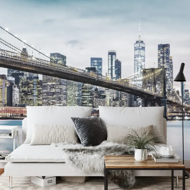 Fototapeta Fajny Filtr Brooklyn Bridge – Nocny Skyline Nowego Jorku