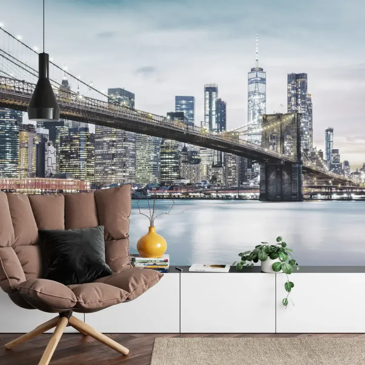 Fototapeta Fajny Filtr Brooklyn Bridge – Nocny Skyline Nowego Jorku