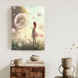 Plakat Dziewczynka Na Łące – Beztroska i Natura wśród Dmuchawców