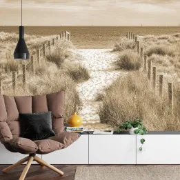 Fototapeta Zejdźmy Na Plażę Sepia – Krajobraz Nadmorski i Droga na Pustyni