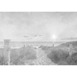 Fototapeta Letni Zachód Słońca – Plaża i Krajobraz Nadmorski – Odcienie bieli i czerni