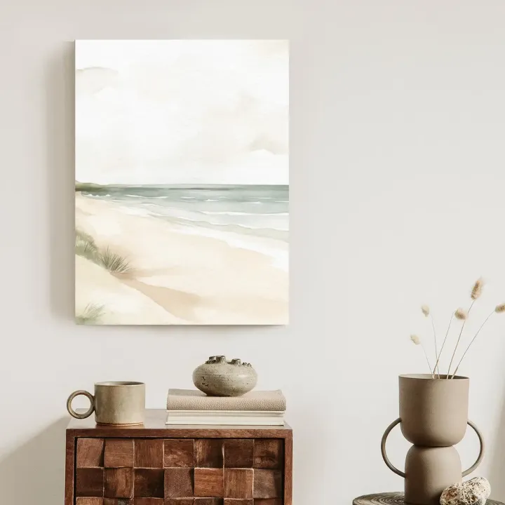 Plakat Akwarelowy Krajobraz – Plaża i Morze o Zachodzie Słońca – produkt