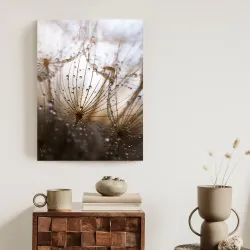 Plakat Dmuchawiec z Kropelkami Rosy – Makrofotografia Natury w Abstrakcji