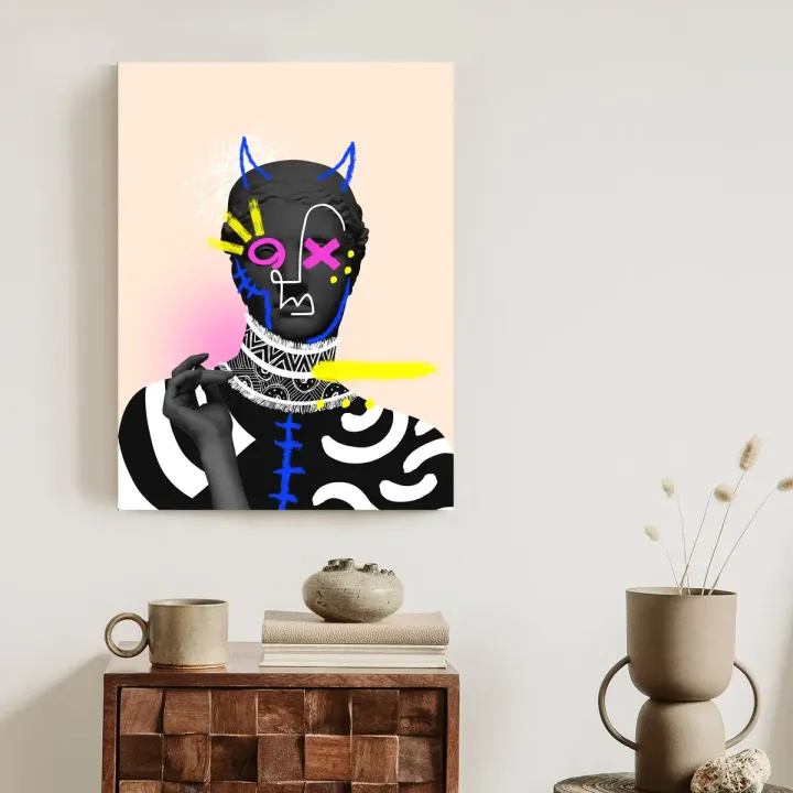 Plakat Antyczna Rzeźba – Diabelski Look w Stylu Kolażu