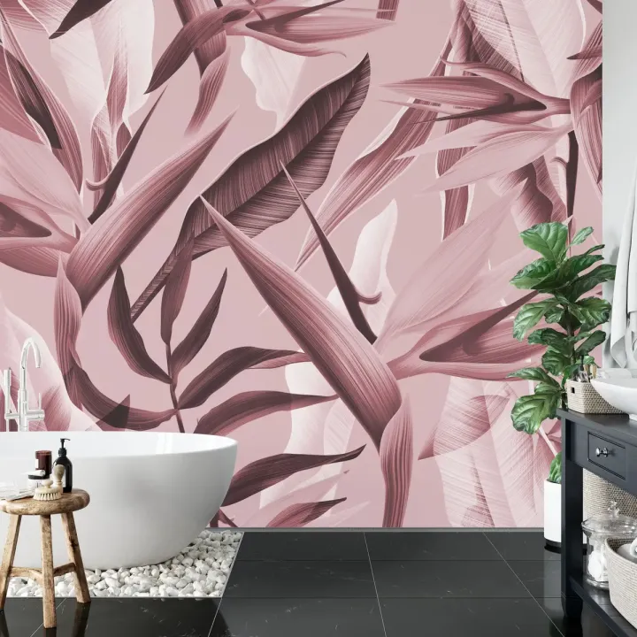 Fototapeta Tropicalia Różowy – Tropikalna Dżungla i Palmowe Liście