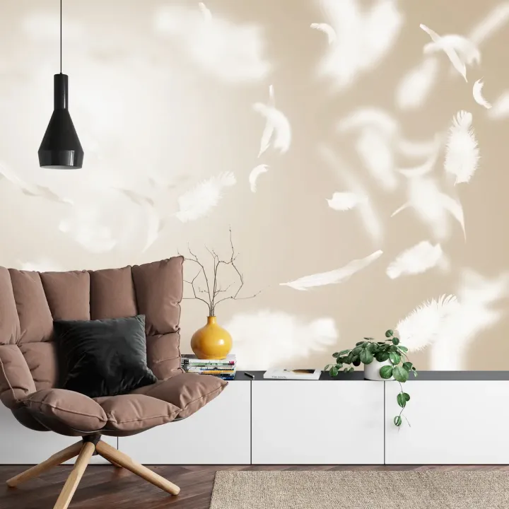 Fototapeta Unoszące Się W Sepii – Abstrakcyjne Skrzydła i Plamy w Stylu Minimalistycznym