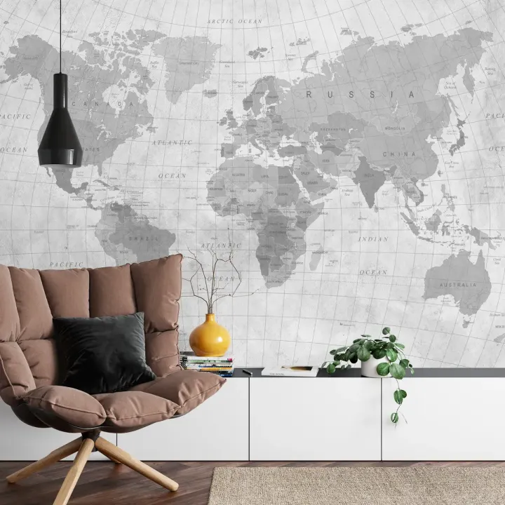 Fototapeta Mapa Świata – Monochromatyczna Geografia i Kontynenty