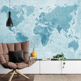 Fototapeta Mapa Świata – Globus i Kontynenty w Niebieskiej Tonacji