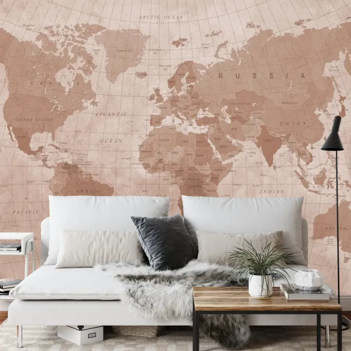 Fototapeta Mapa Świata – Styl Vintage i Geografia w Sepii