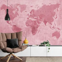 Fototapeta Mapa Świata – Kontynenty i Oceany w Czerwieni
