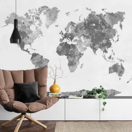 Fototapeta Mapa Świata – Akwarelowa Kartografia w Monochromacie