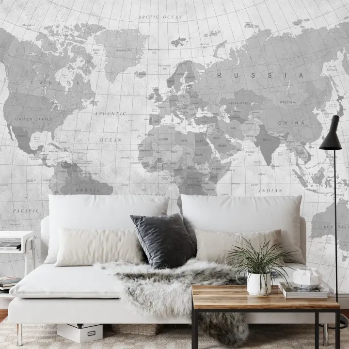 Fototapeta Mapa Świata – Monochromatyczna Geografia i Kontynenty