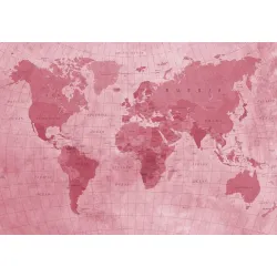 Fototapeta Mapa Świata – Kontynenty i Oceany w Czerwieni