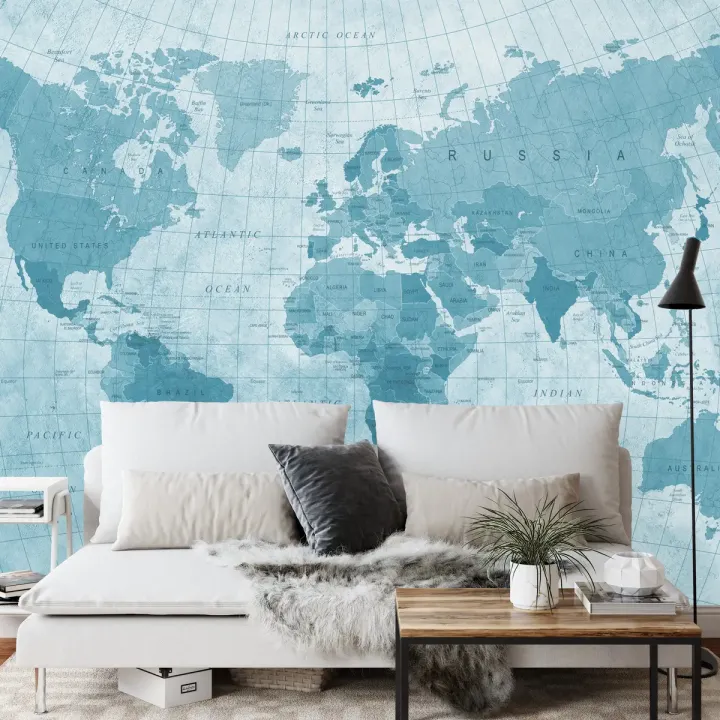Fototapeta Mapa Świata – Globus i Kontynenty w Niebieskiej Tonacji