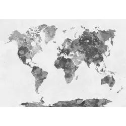 Fototapeta Mapa Świata – Akwarelowa Kartografia w Monochromacie