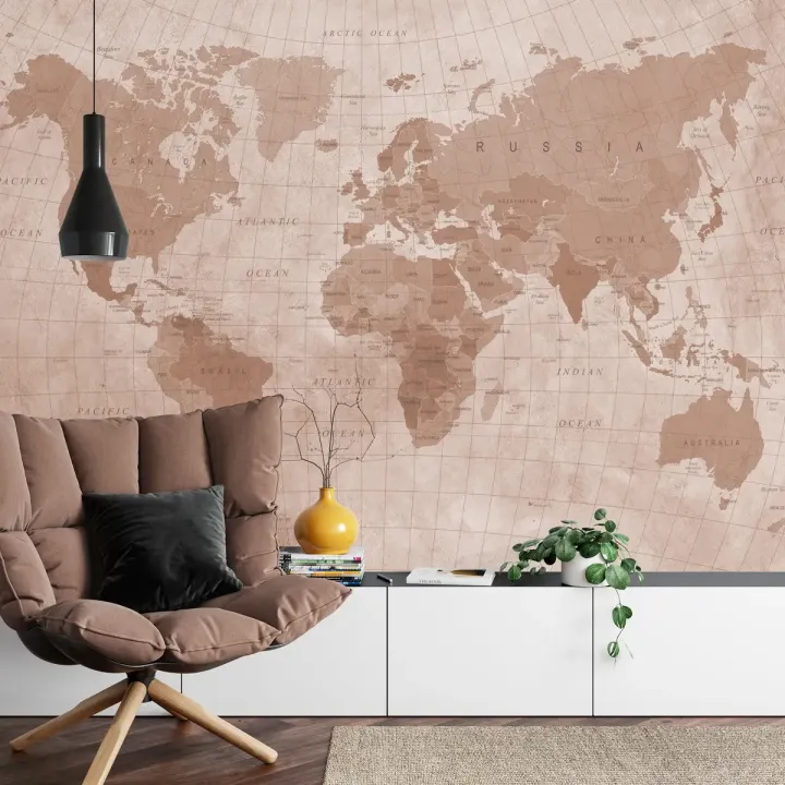 Fototapeta Mapa Świata – Styl Vintage i Geografia w Sepii