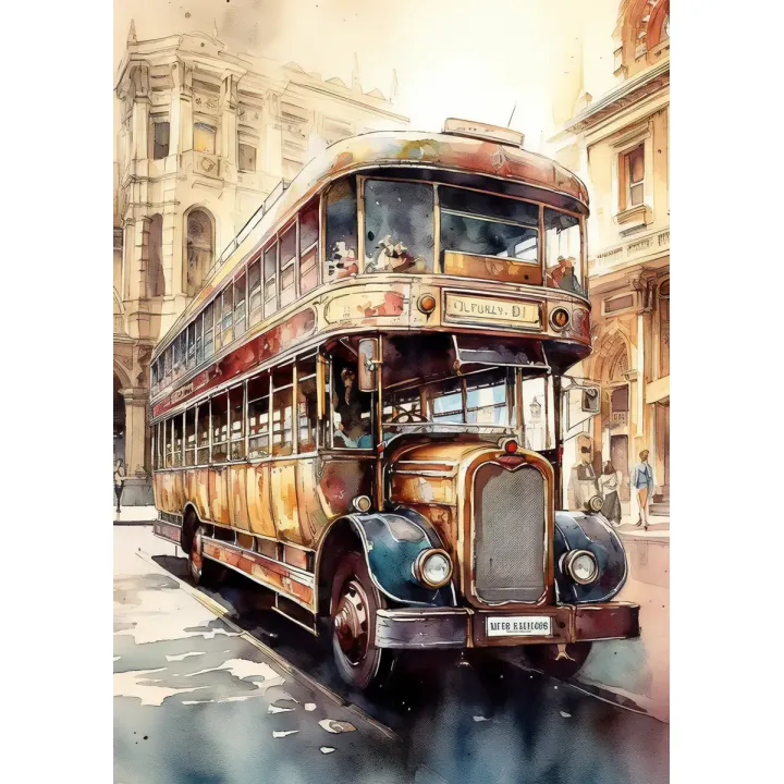 Plakat Londyński Autobus – Styl Vintage i Akwarela Londynu
