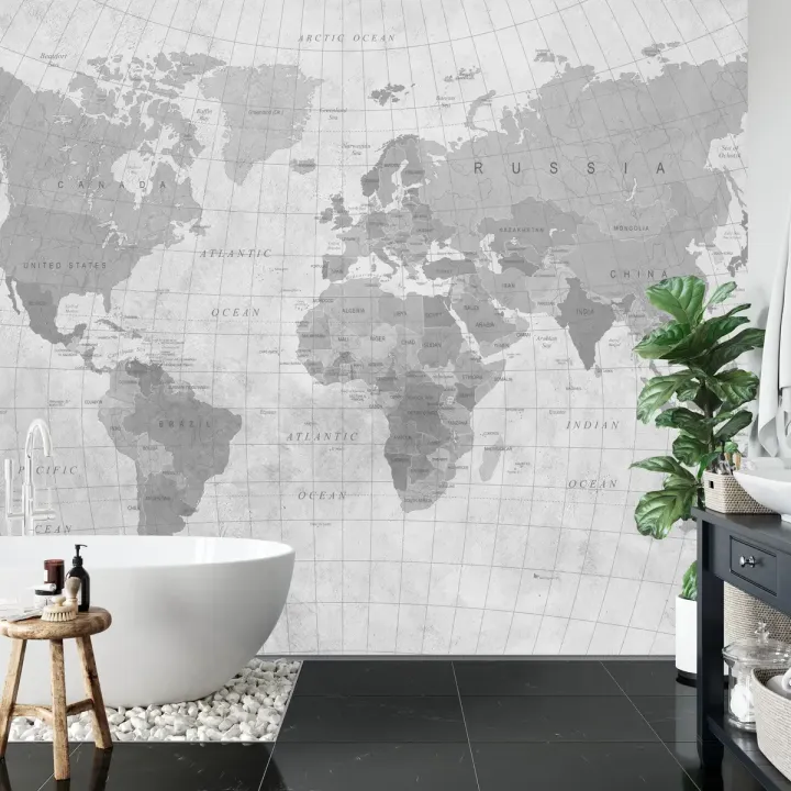 Fototapeta Mapa Świata – Monochromatyczna Geografia i Kontynenty