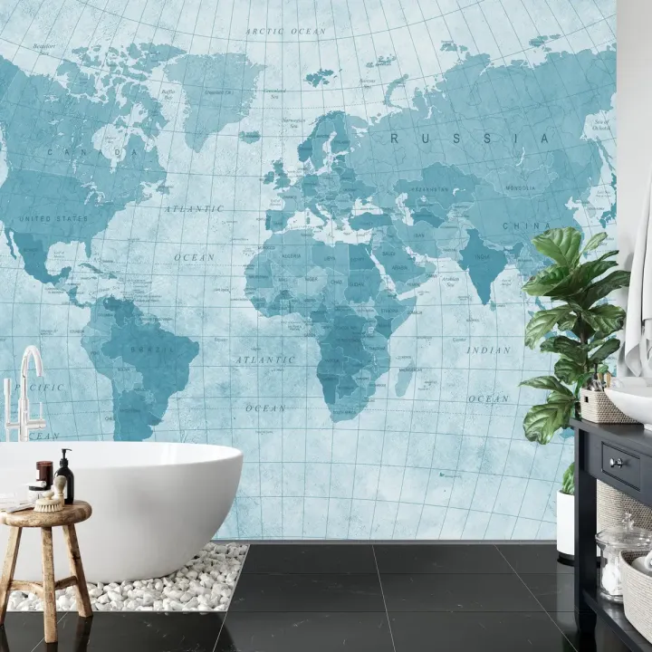 Fototapeta Mapa Świata – Globus i Kontynenty w Niebieskiej Tonacji