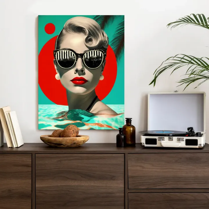 Plakat Kobieta w Okularach – Styl Retro i Wakacyjny Klimat Miami