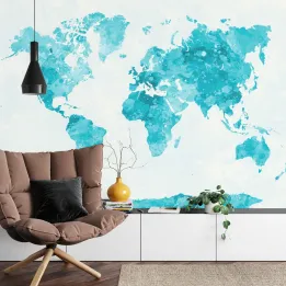 Fototapeta Mapa Świata – Akwarelowa Podróż przez Kontynenty