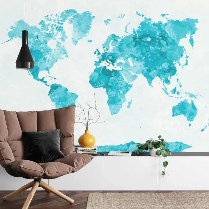 Fototapeta Mapa Świata – Akwarelowa Podróż przez Kontynenty