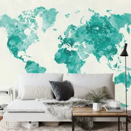 Fototapeta Mapa Świata – Akwarelowa Geografia w Zieleni