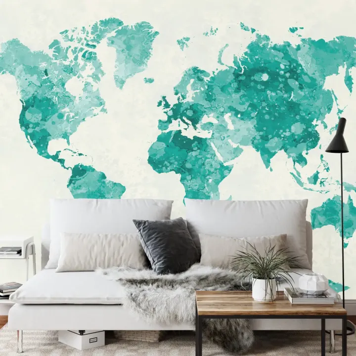 Fototapeta Mapa Świata – Akwarelowa Geografia w Zieleni