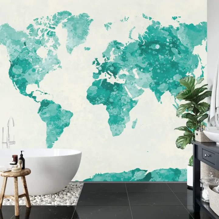 Fototapeta Mapa Świata – Akwarelowa Geografia w Zieleni