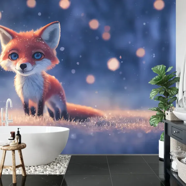 Fototapeta Las Zimowy – Lis w Śnieżnym Krajobrazie