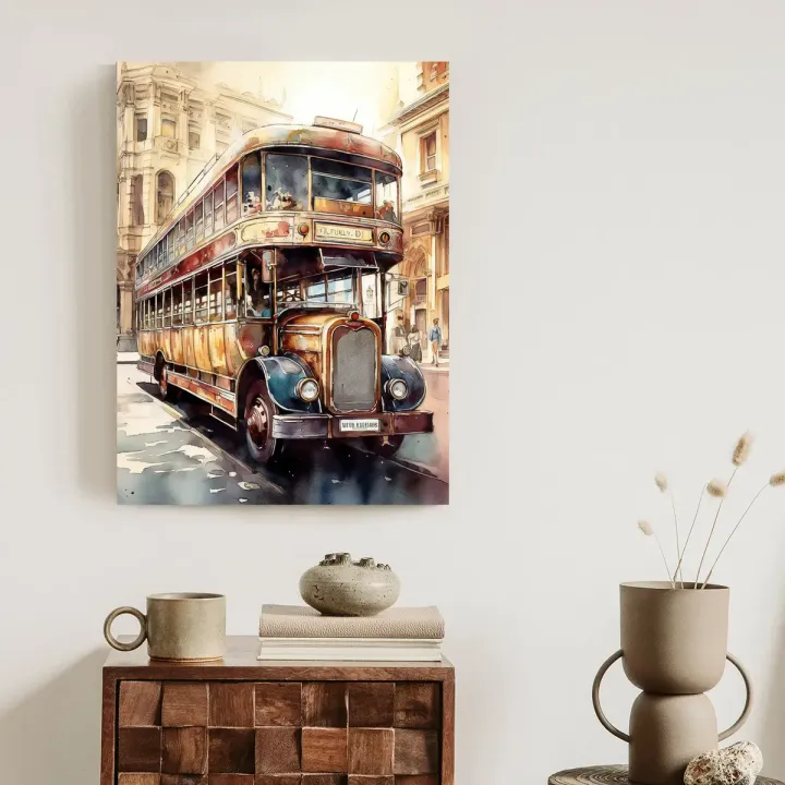 Plakat Londyński Autobus – Styl Vintage i Akwarela Londynu
