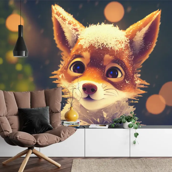 Fototapeta Little Fox – Zimowy Krajobraz Leśny w Świetle Słońca