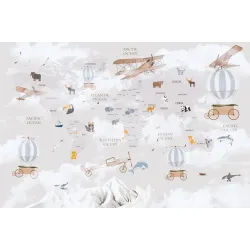 Fototapeta Mapa Świata dla Dzieci – Zwierzęta Kontynentów i Edukacyjna Przygoda