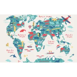 Fototapeta Mapa Świata – Zwierzęta i Kultura dla Dzieci