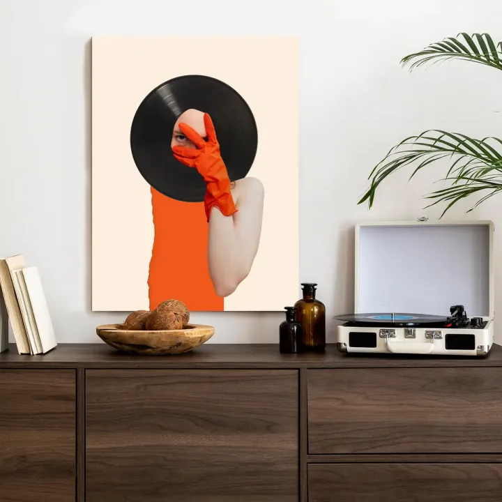 Plakat Muzyka Umysłu – Kolaż Pop-Art na Płycie Winylowej