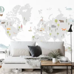 Fototapeta Mapa Świata – Zwierzęta Safari i Podróże dla Dziecka