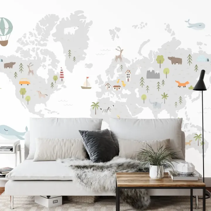 Fototapeta Mapa Świata – Zwierzęta Safari i Podróże dla Dziecka