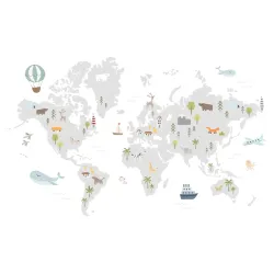 Fototapeta Mapa Świata – Zwierzęta Safari i Podróże dla Dziecka