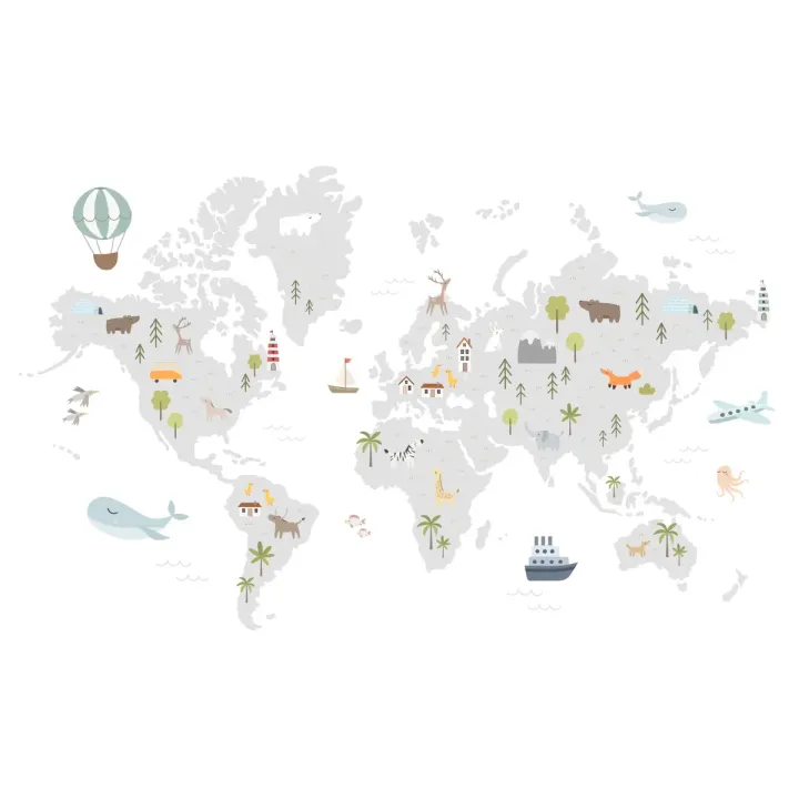 Fototapeta Mapa Świata – Zwierzęta Safari i Podróże dla Dziecka – produkt