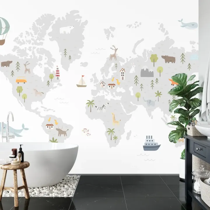 Fototapeta Mapa Świata – Zwierzęta Safari i Podróże dla Dziecka