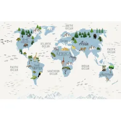 Fototapeta Mapa Świata dla Dzieci – Zwierzęta i Kontynenty
